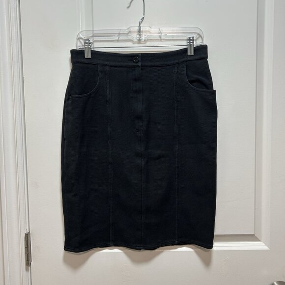 Chanel Vintage Linen Blend Wool Button Front Pencil Skirt Buttons Pocket Small - Picture 2 of 16